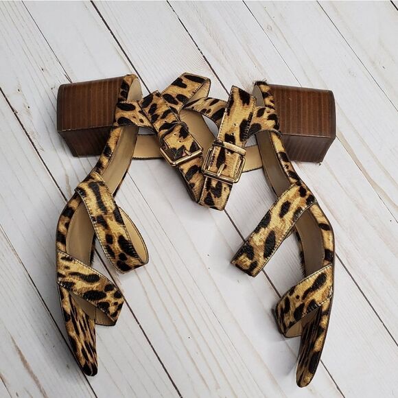 J CREW sandals three strap calf hair‎ block heel 10.5 - Picture 6 of 10